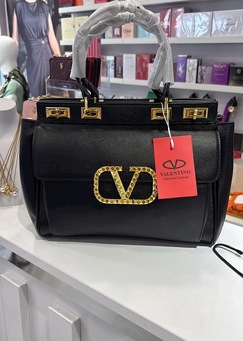 Valentino Siyah Vlogo Deri El Cantasi