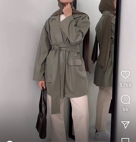 Birgül Bektaş Koyu Yeşil/Haki Uzun Blazer Ceket
