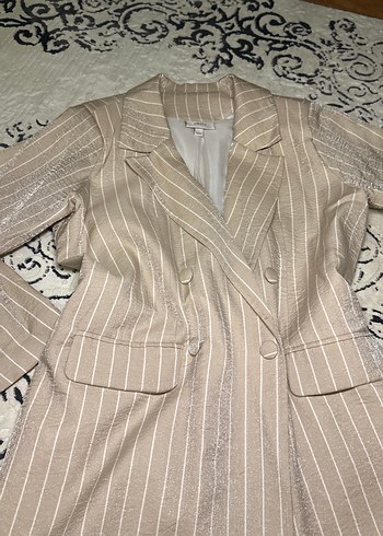 Diğer Bej Cizgili Uzun Blazer Ceket