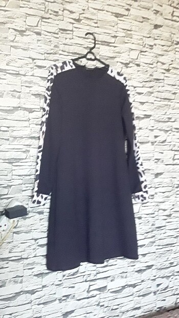 Leoparlı  yeni gibi  spor  şık  siyah tunik elbise - Görsel 5