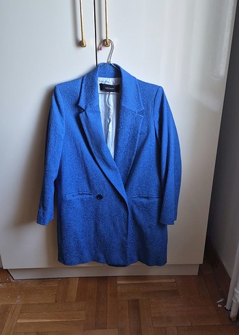 Zara Canli Mavi Tek Dugmeli Blazer Ceket