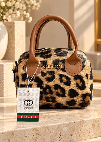 Gucci Leopar Desenli Mini Top Handle Canta
