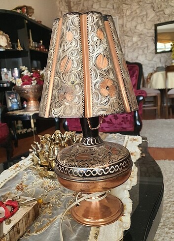 Antik bakır masa abajur.  - Görsel 5