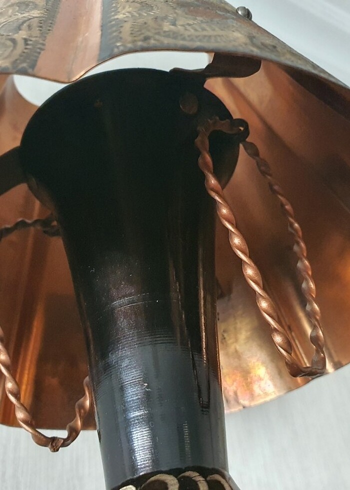 Antik bakır masa abajur.  - Görsel 4