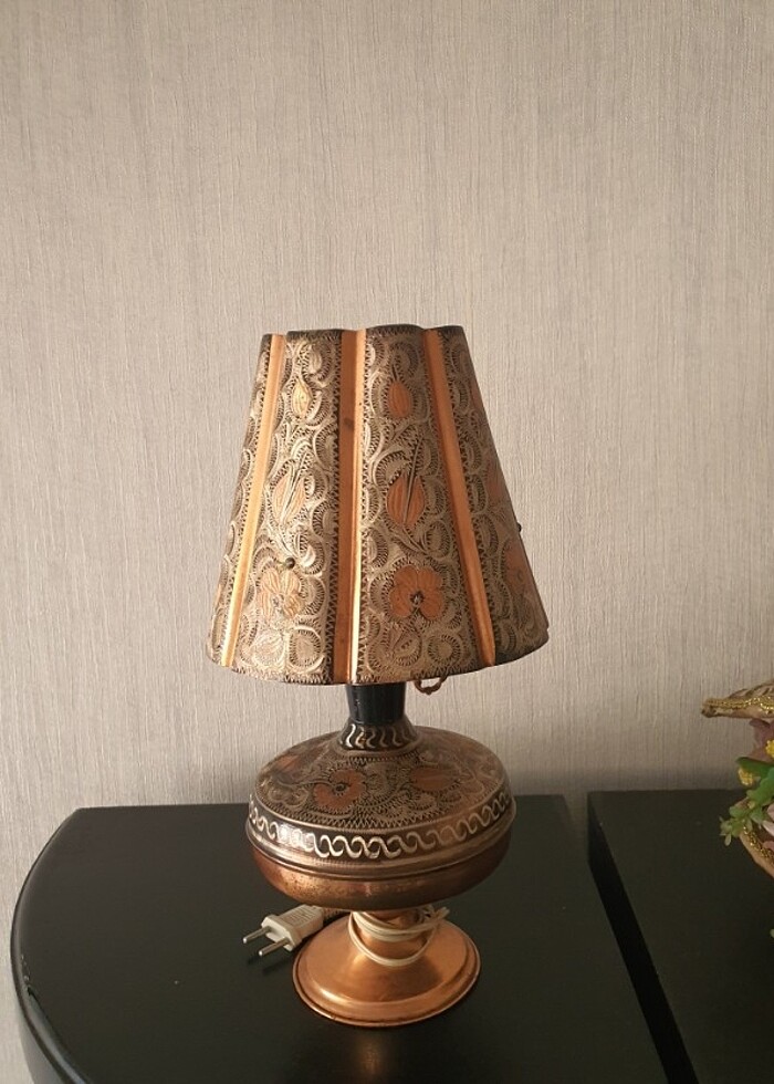 Antik bakır masa abajur.  - Görsel 2