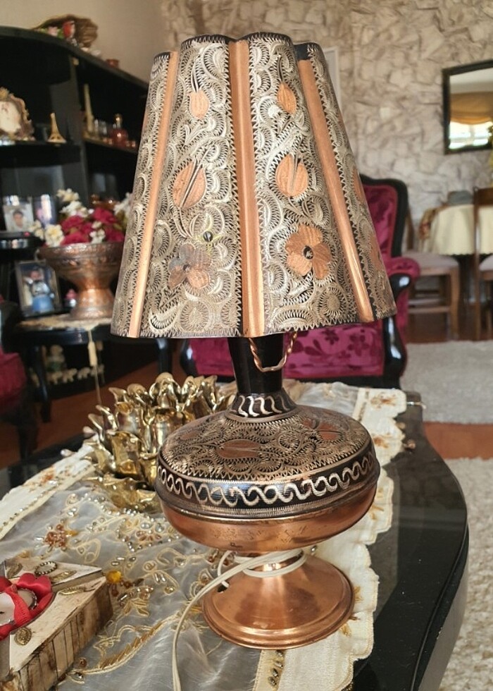 Antik bakır masa abajur.  - Görsel 5