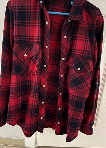 Kadın Kırmızı Kareli Düğmeli Gömlek - Görsel 3