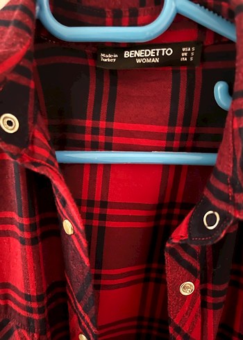 Kadın Kırmızı Kareli Düğmeli Gömlek - Görsel 2