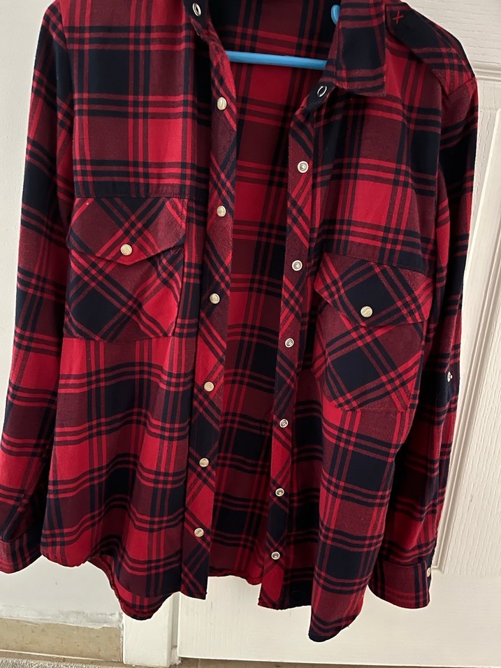 Kadın Kırmızı Kareli Düğmeli Gömlek - Görsel 3