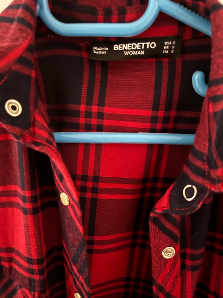 Kadın Kırmızı Kareli Düğmeli Gömlek - Görsel 2