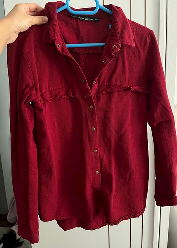 Bordo Düğmeli Uzun Kollu Kadın Gömlek - Görsel 3