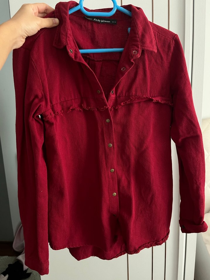 Bordo Düğmeli Uzun Kollu Kadın Gömlek - Görsel 3