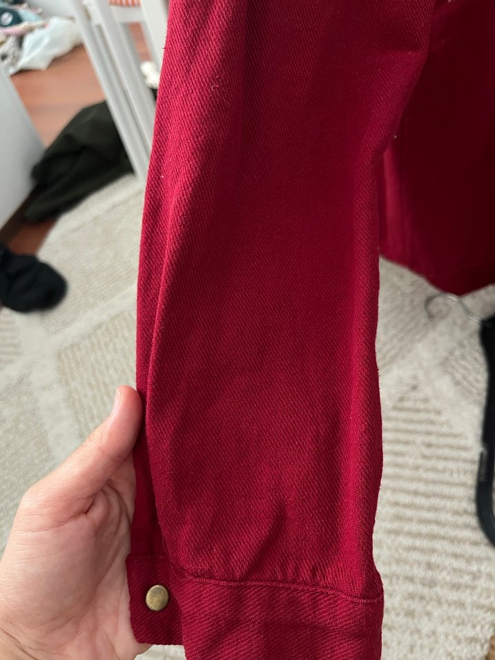 Bordo Düğmeli Uzun Kollu Kadın Gömlek - Görsel 4