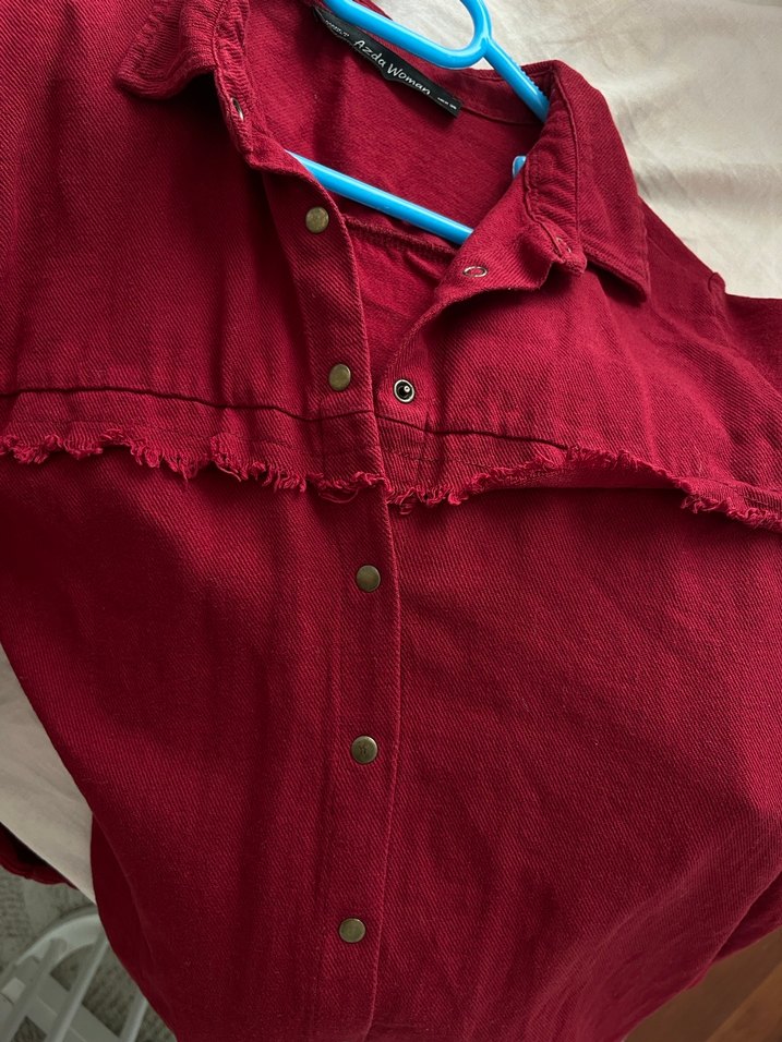 Bordo Düğmeli Uzun Kollu Kadın Gömlek - Görsel 2