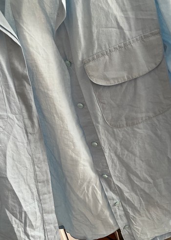 Bebe mavisi Pamuklu Uzun Kollu Gömlek - Görsel 4