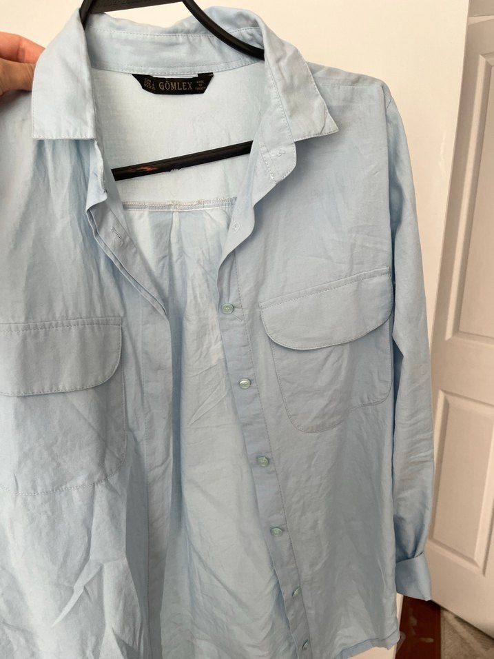 Bebe mavisi Pamuklu Uzun Kollu Gömlek - Görsel 3