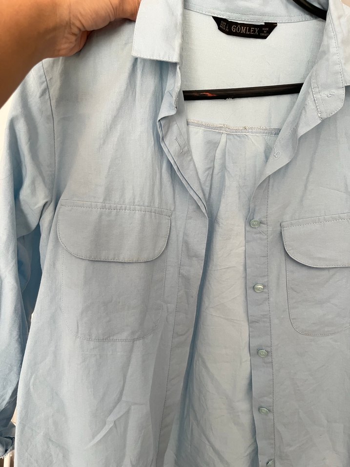 Bebe mavisi Pamuklu Uzun Kollu Gömlek - Görsel 2