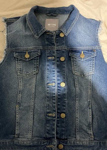 Mavi Düğmeli Kadın Denim Yelek - Görsel 2