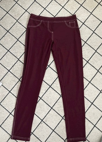 Bordo Streç Kumaş Kadıntayt pantolon - Görsel 2