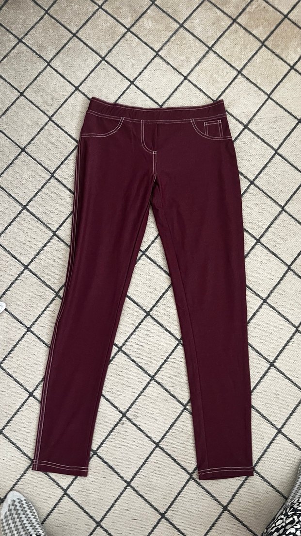 Bordo Streç Kumaş Kadıntayt pantolon - Görsel 2