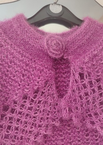 Kız Çocuk Mor Örgü Bohem Panço - Görsel 3