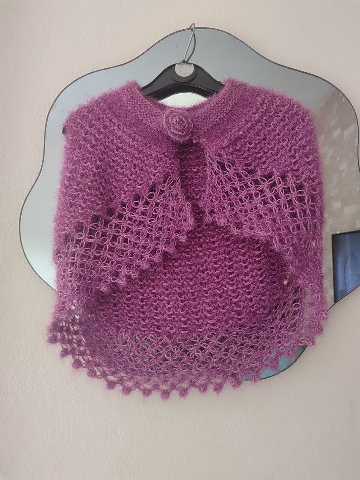 Kız Çocuk Mor Örgü Bohem Panço - Görsel 2