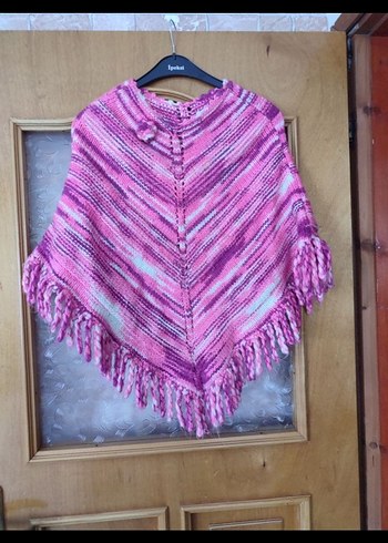 Kız Çocuk Pembe Bohem Örgü Panço - Görsel 2