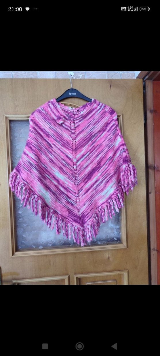 Kız Çocuk Pembe Bohem Örgü Panço - Görsel 2