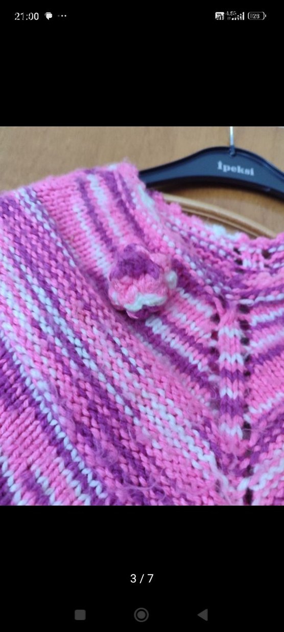 Kız Çocuk Pembe Bohem Örgü Panço - Görsel 3