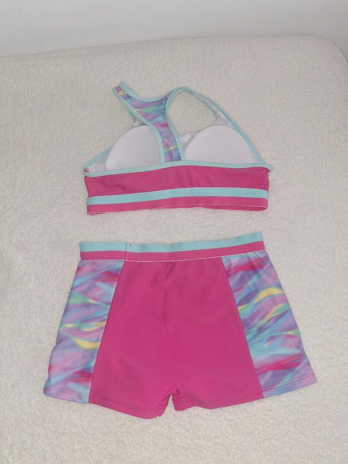 Kız Çocuk Pembe Pastel Batik Desenli Spor Bikini - Görsel 2