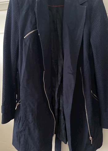 Defacto Lacivert Uzun Fermuarli Blazer Ceket