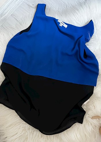 Siyah şifon içi lacivert astarlı bluz sıfırkol - Görsel 3