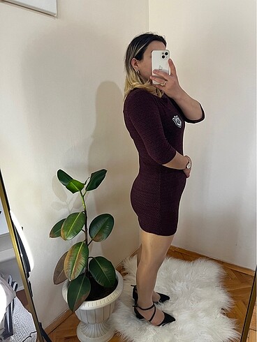 Diğer S beden bordo kısa triko elbise