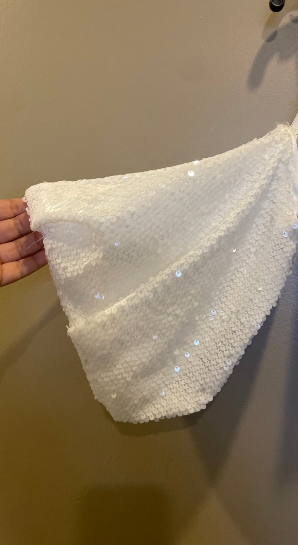 Beyaz Payetli Straplez Crop abiye bluz — görsel 3/5