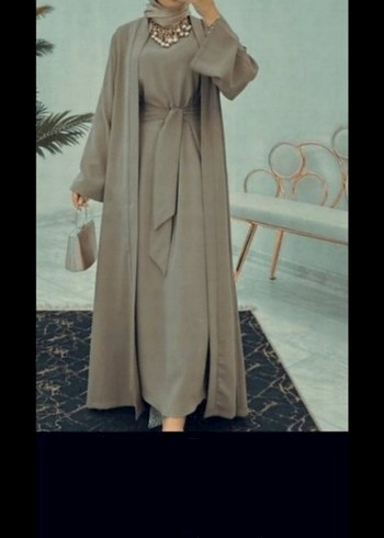 Kahverengi Kemerli Uzun Abaya takım - Görsel 2