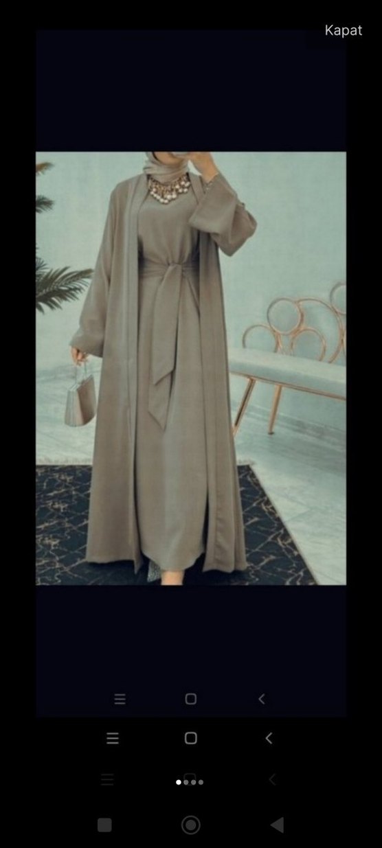 Kahverengi Kemerli Uzun Abaya takım - Görsel 2