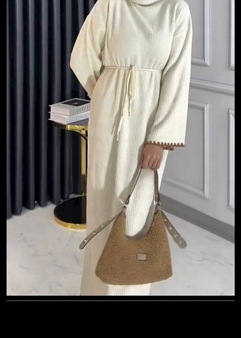 triko elbise krem - Görsel 2