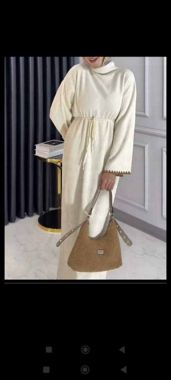 triko elbise krem - Görsel 2