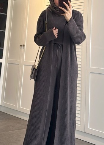 Kahverengi Triko Kadın Uzun Takım üç parça - Görsel 2