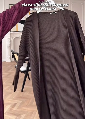 Kahverengi Triko Kadın Uzun Takım üç parça - Görsel 5