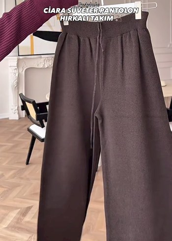 Kahverengi Triko Kadın Uzun Takım üç parça - Görsel 3