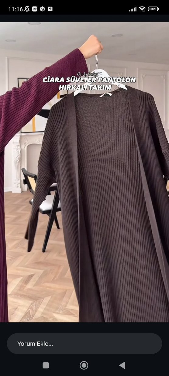 Kahverengi Triko Kadın Uzun Takım üç parça - Görsel 5