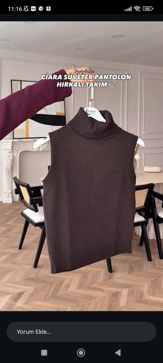 Kahverengi Triko Kadın Uzun Takım üç parça - Görsel 4