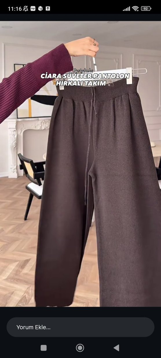 Kahverengi Triko Kadın Uzun Takım üç parça - Görsel 3