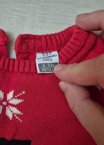 Nakışlı Kırmızı Bebek Örgü Tulumu - Görsel 2