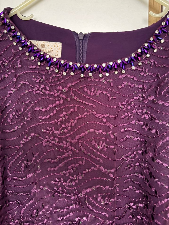 Mor Uzun Kollu Salaş Abiye Elbise - Görsel 3