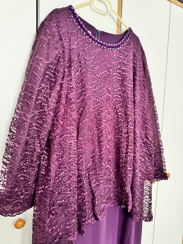 Mor Uzun Kollu Salaş Abiye Elbise - Görsel 4