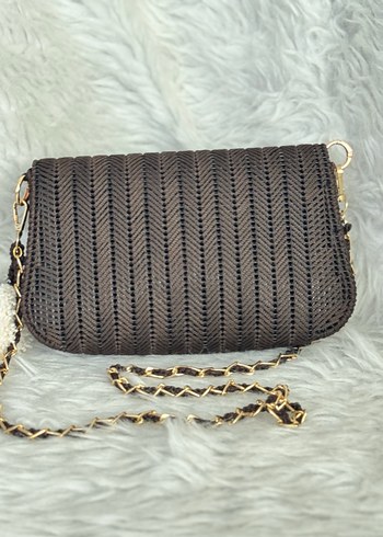 Kahverengi Zincir Detaylı Örgü Kadın Çanta - Görsel 4