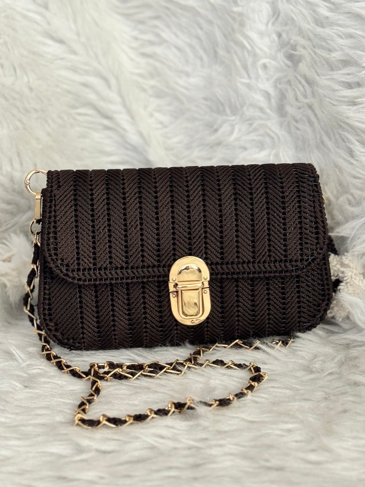 Kahverengi Zincir Detaylı Örgü Kadın Çanta - Görsel 2