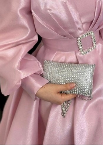 Pembe Parlak Abiye Elbise